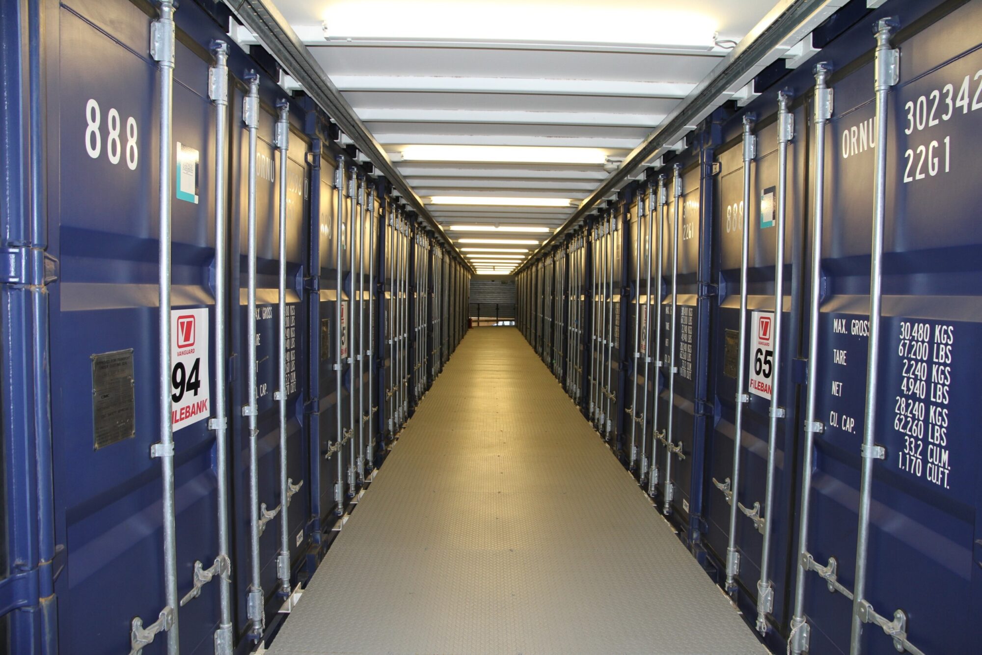 A photo showing the hallway at Vanguard's container storage branch in East London.