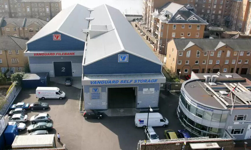 A photo showing the exterior of the Vanguard self storage branch in East London.