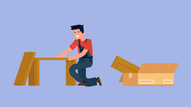 A graphic showing a man dismantling furniture.