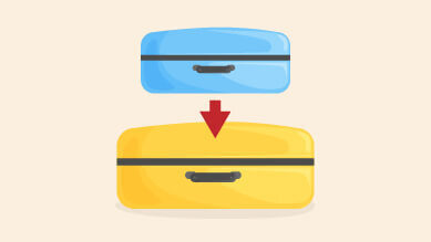 A graphic showing a small suitcase being inserted into a larger suitcase.