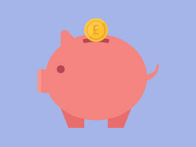 A graphic showing a piggy bank with a coin in it.