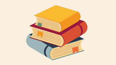 A graphic showing three books stacked on top of each other.