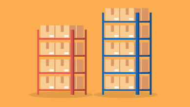 Graphic showing storage boxes on two sets of shelving units.