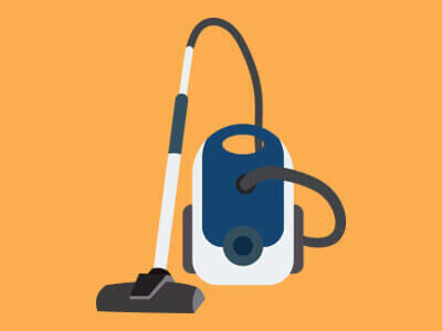 A graphic of a vacuum hoover over a plain yellow background.